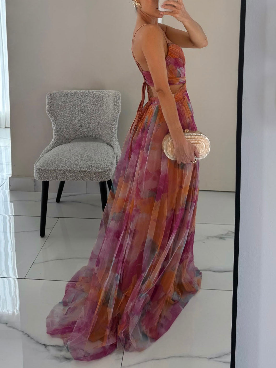 ALINA - VESTIDO LARGO MATICES A PÉTALOS