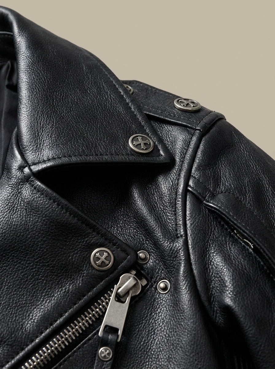 Gael - Chaqueta de cuero con Cuello y Cremallera