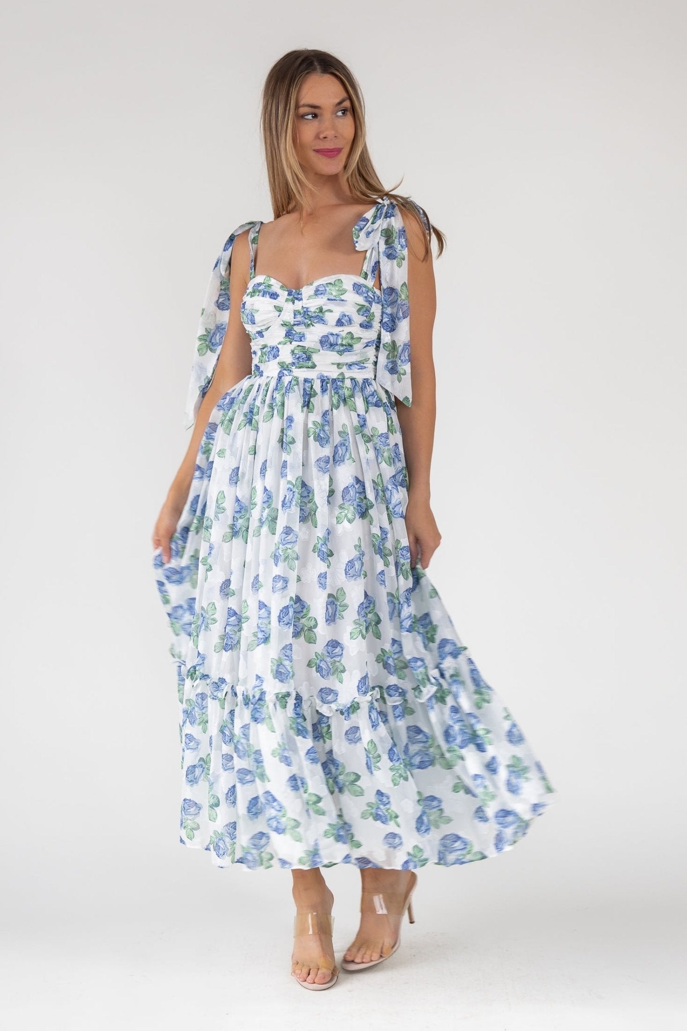 SWEET - VESTIDO LARGO FLORAL AZUL