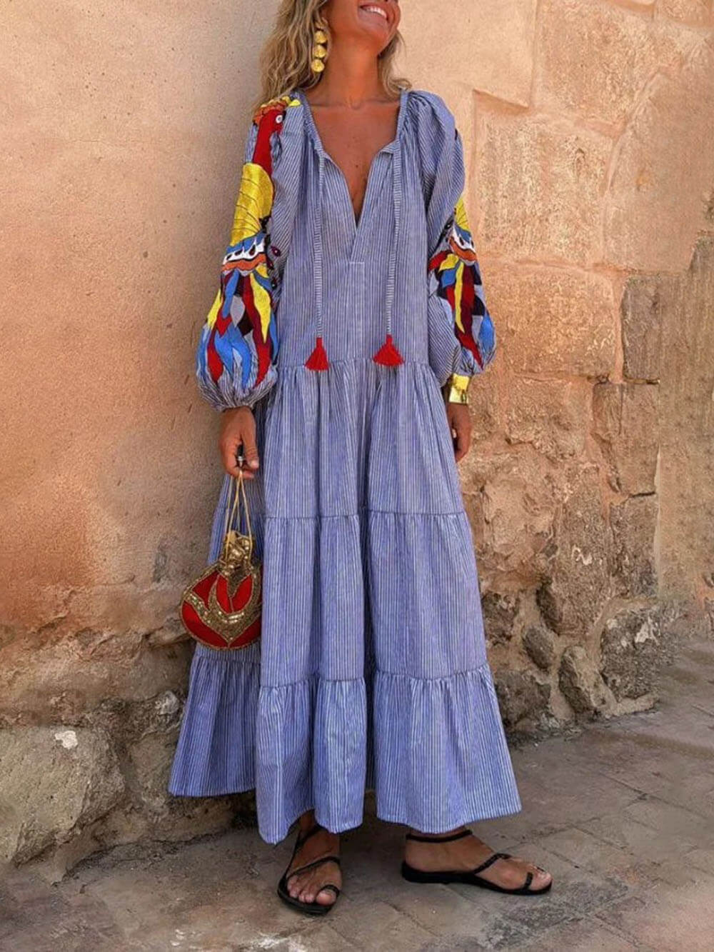 ZULEICA - VESTIDO LARGO PAVO REAL