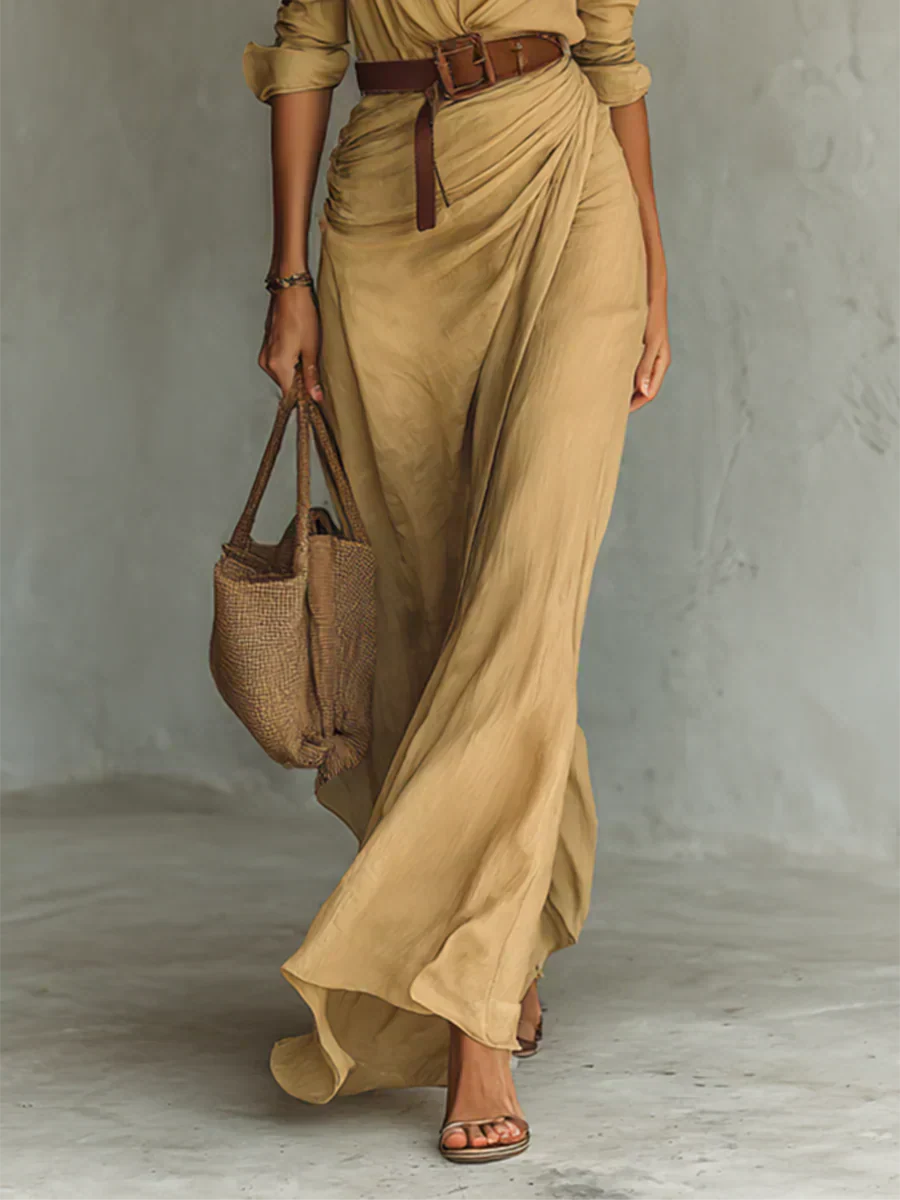 Estrella | Maxi Vestido con Solapa y Cinturón en la Cintura