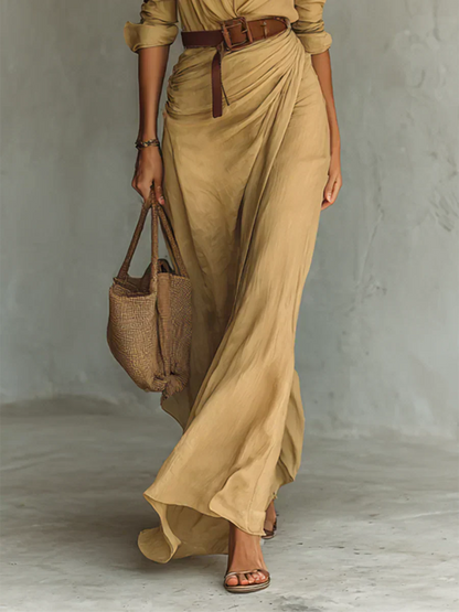 Estrella | Maxi Vestido con Solapa y Cinturón en la Cintura