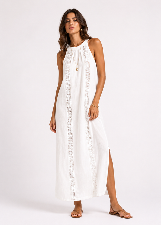 Jimena | Vestido Midi de Lino con Cuello Mao
