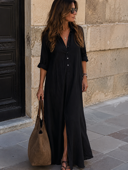 Sonia | Vestido Maxi Negro Largo con Botones