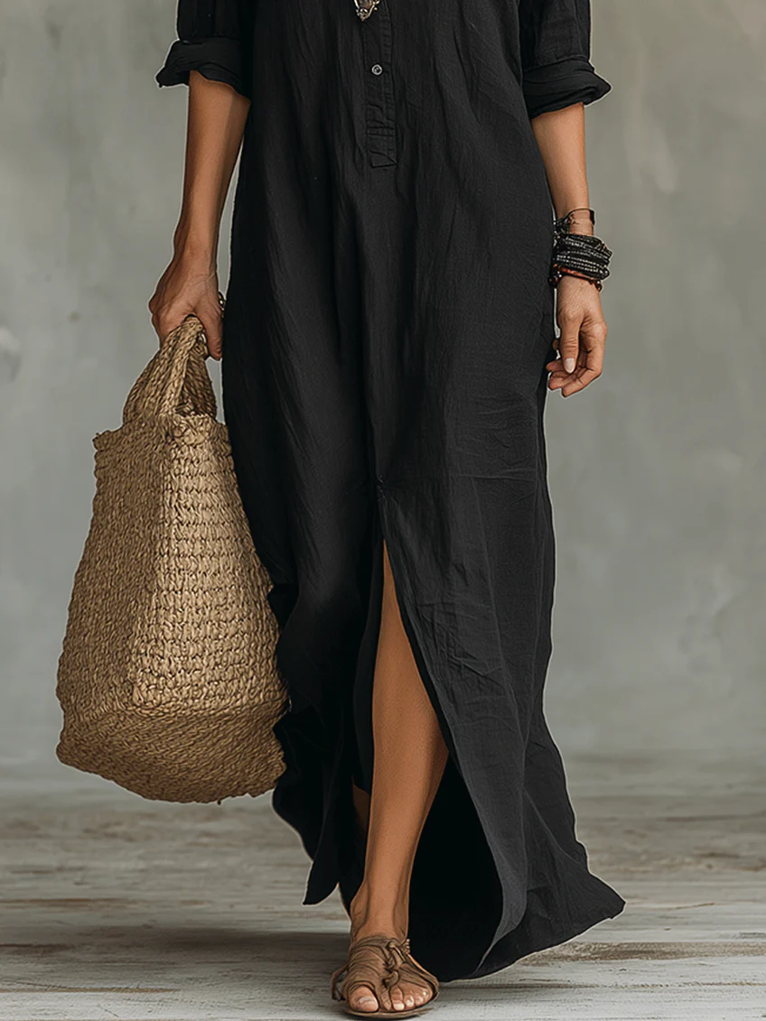 Sonia | Vestido Maxi Negro Largo con Botones