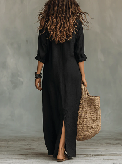 Sonia | Vestido Maxi Negro Largo con Botones