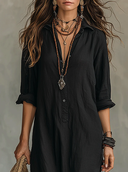 Sonia | Vestido Maxi Negro Largo con Botones