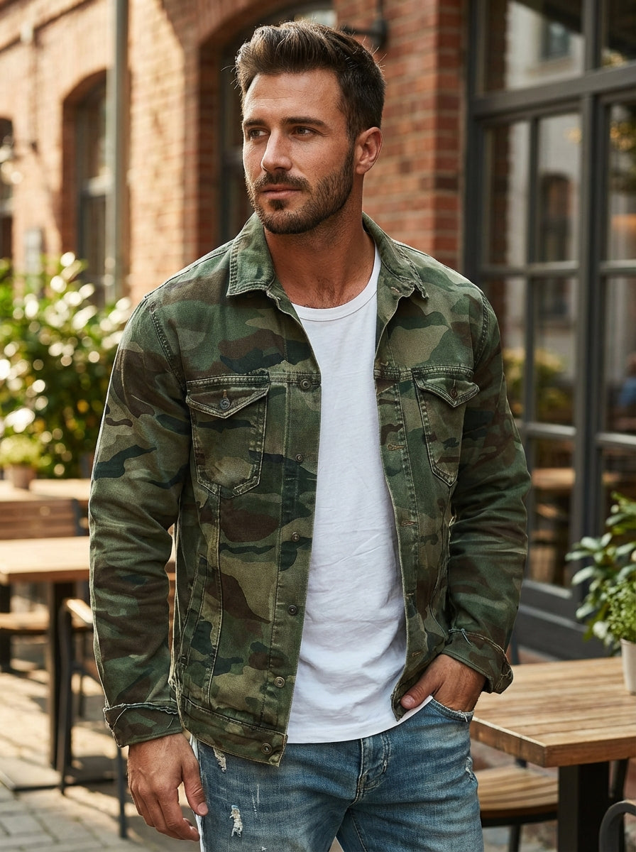 Pedro - Chaqueta con cuello y estampado de camuflaje