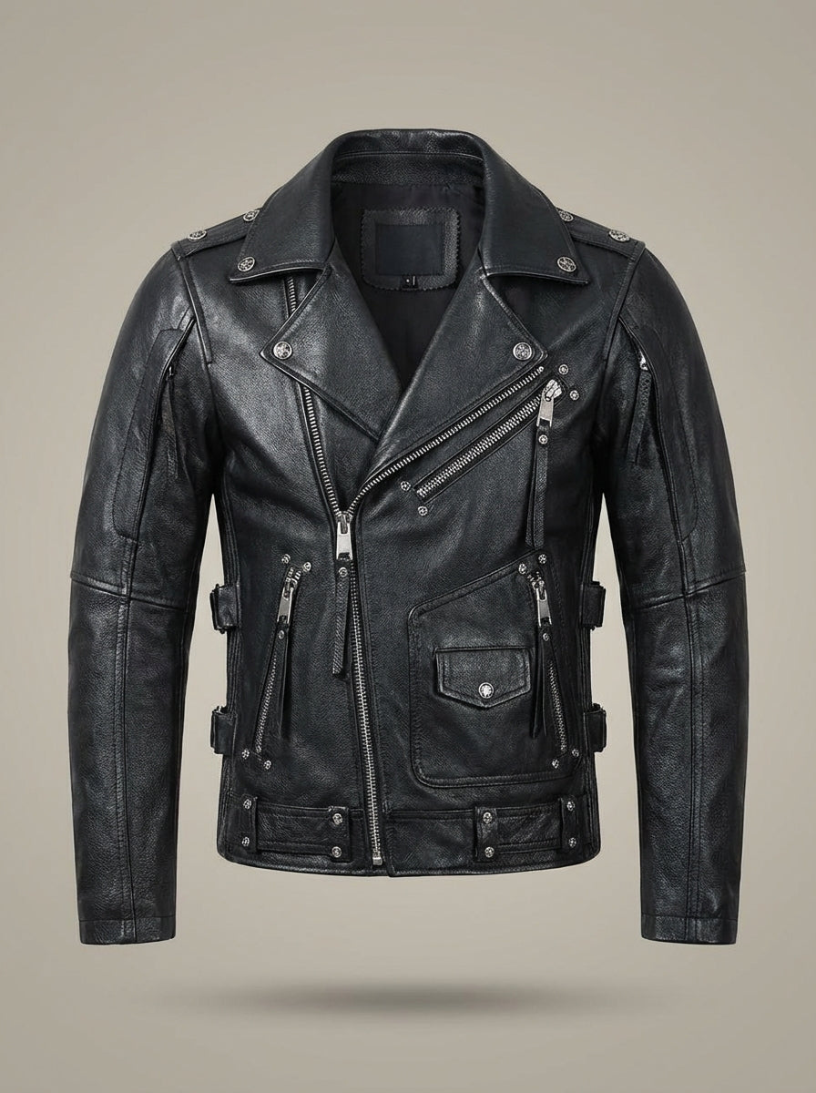 Gael - Chaqueta de cuero con Cuello y Cremallera