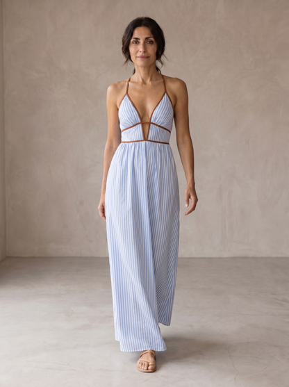 Laurina | Vestido Largo a Rayas con Escote Cut-out