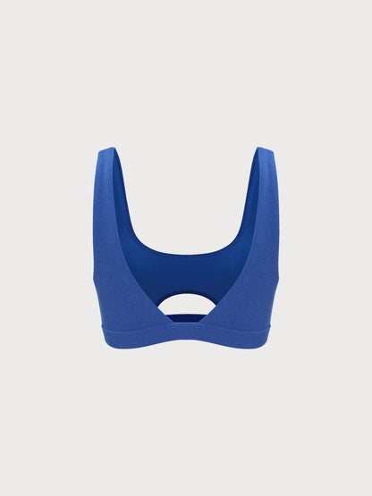 TOP DE BIKINI RECORTADO EN AZUL MARINO ECONYL®
