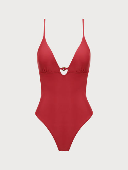 Traje de Baño de Una Pieza con Corte Rojo ECONYL®