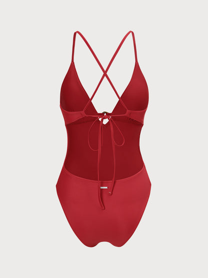 Traje de Baño de Una Pieza con Corte Rojo ECONYL®