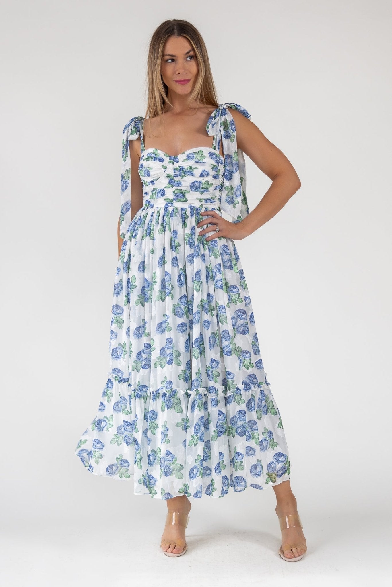 SWEET - VESTIDO LARGO FLORAL AZUL
