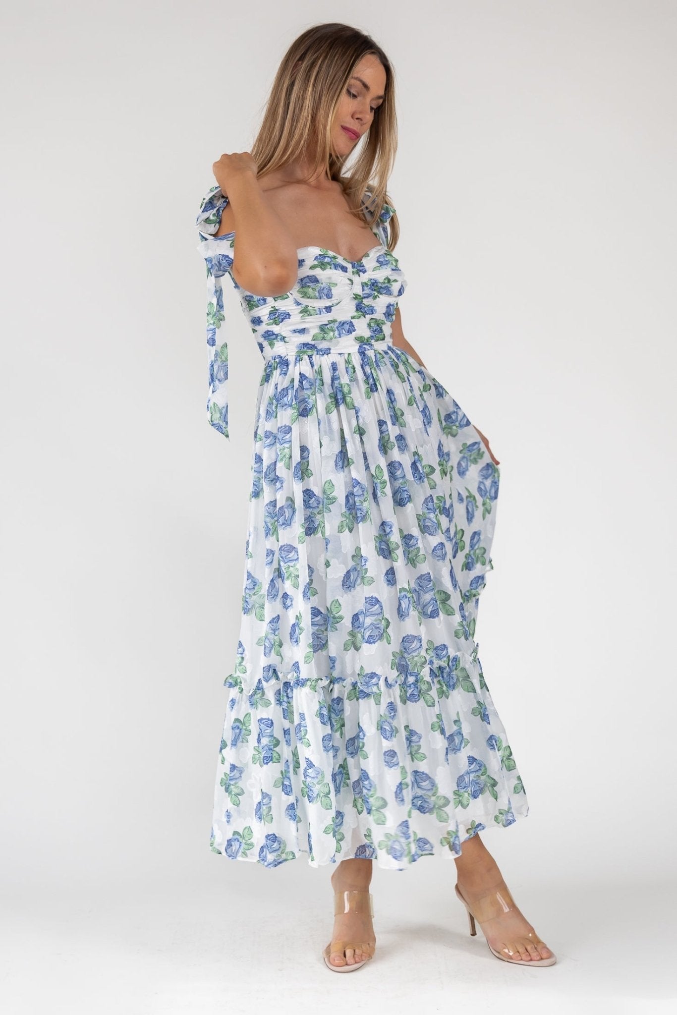 SWEET - VESTIDO LARGO FLORAL AZUL