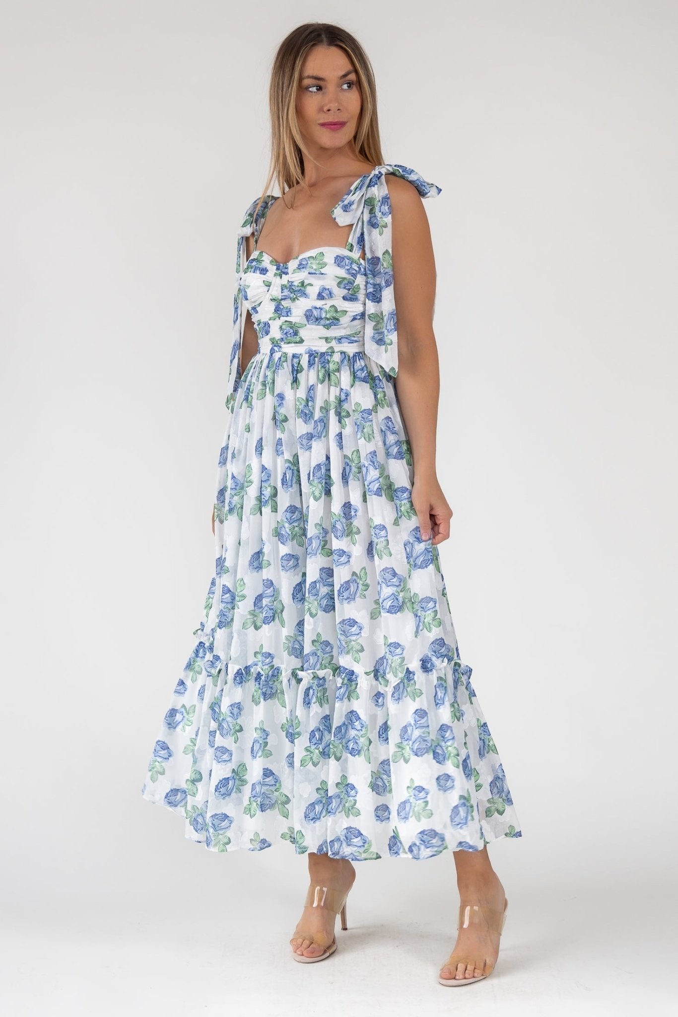SWEET - VESTIDO LARGO FLORAL AZUL