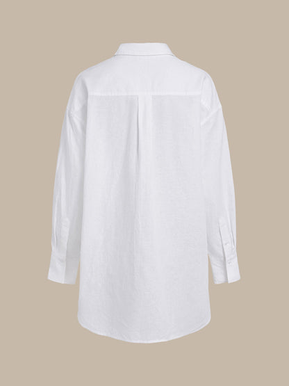 Camisa Cubierta de Algodón-Lino Blanca