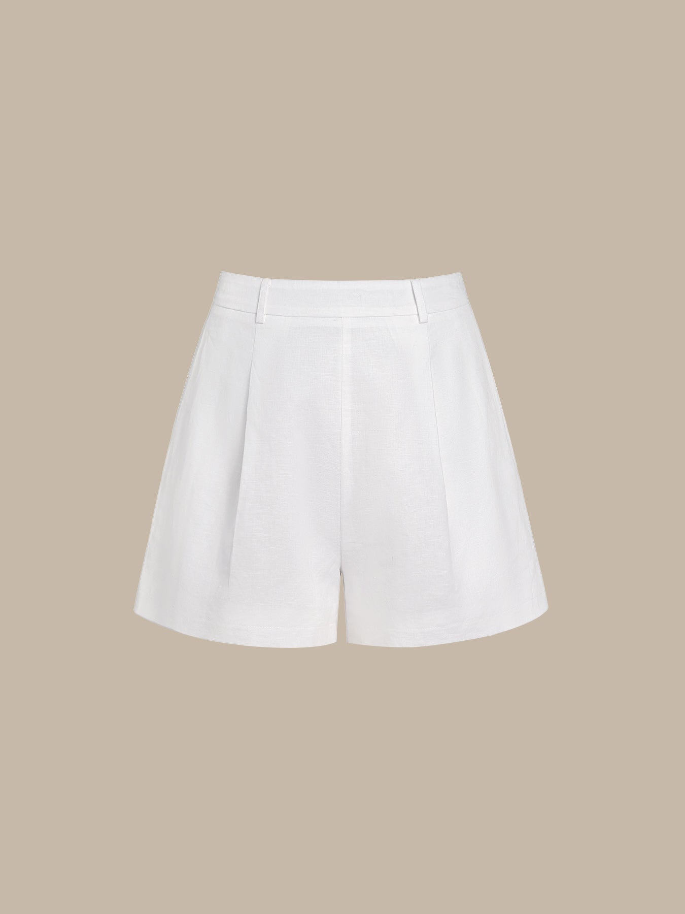 Shorts de Lino de Cintura Alta y Pliegues Blancos