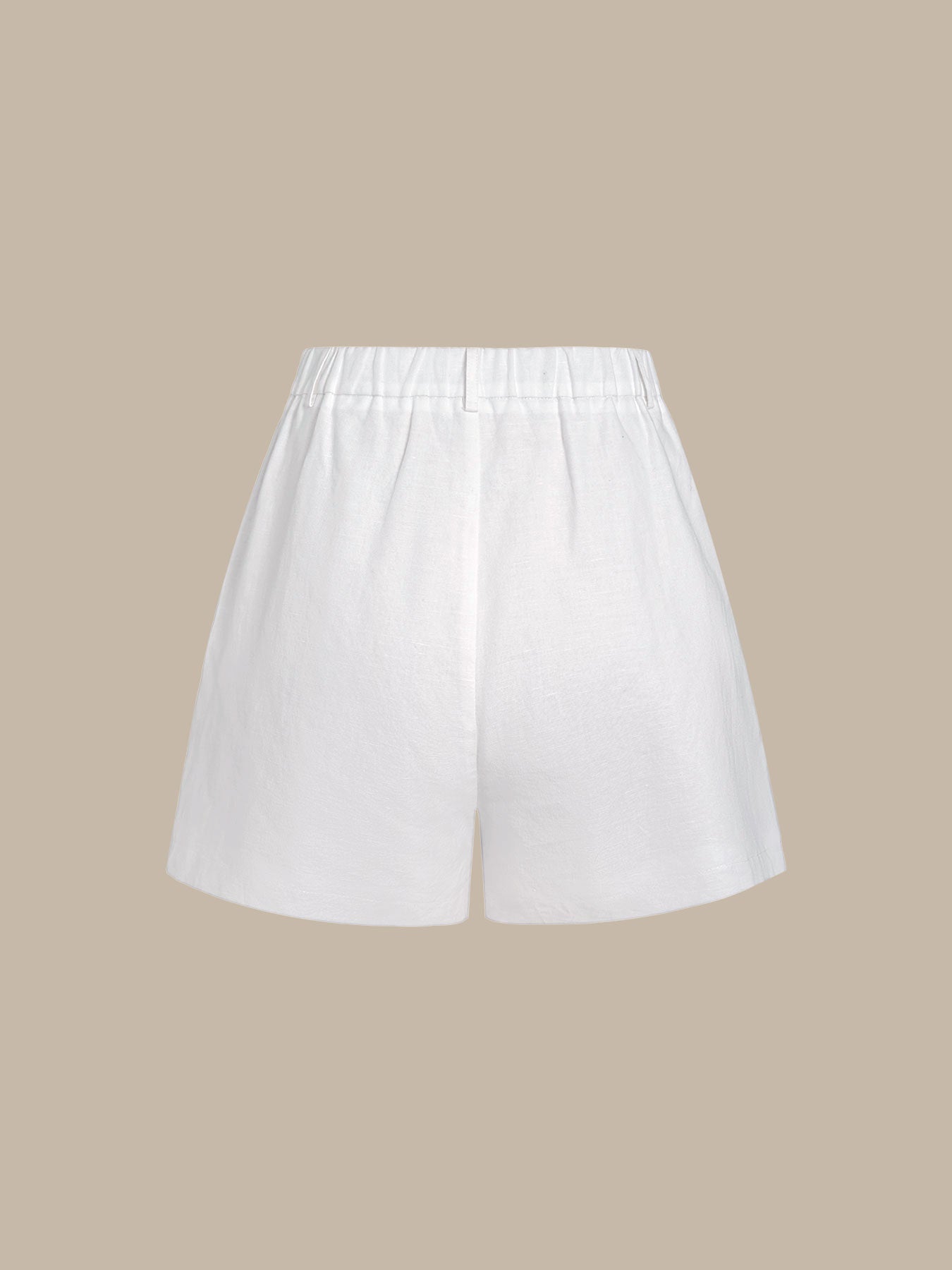 Shorts de Lino de Cintura Alta y Pliegues Blancos