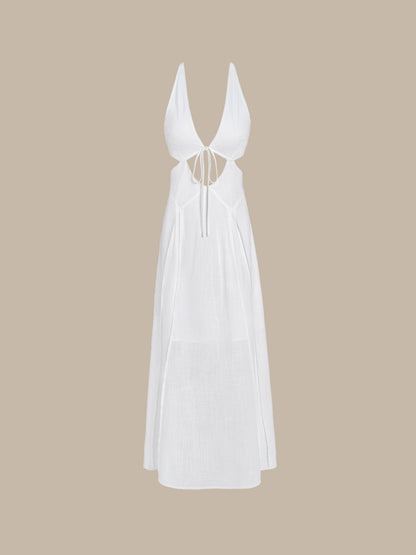 Vestido de Playa Blanco con Corte en V