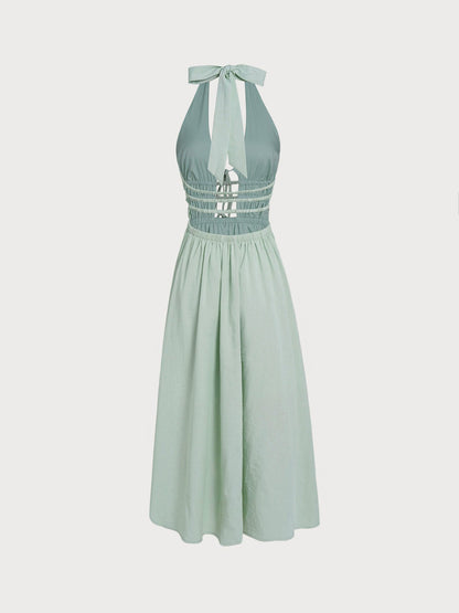 Vestido de Playa Maxi Halter Cortado Verde Claro