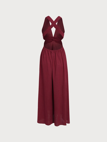 Vestido de Playa Plisado Vino Rojo