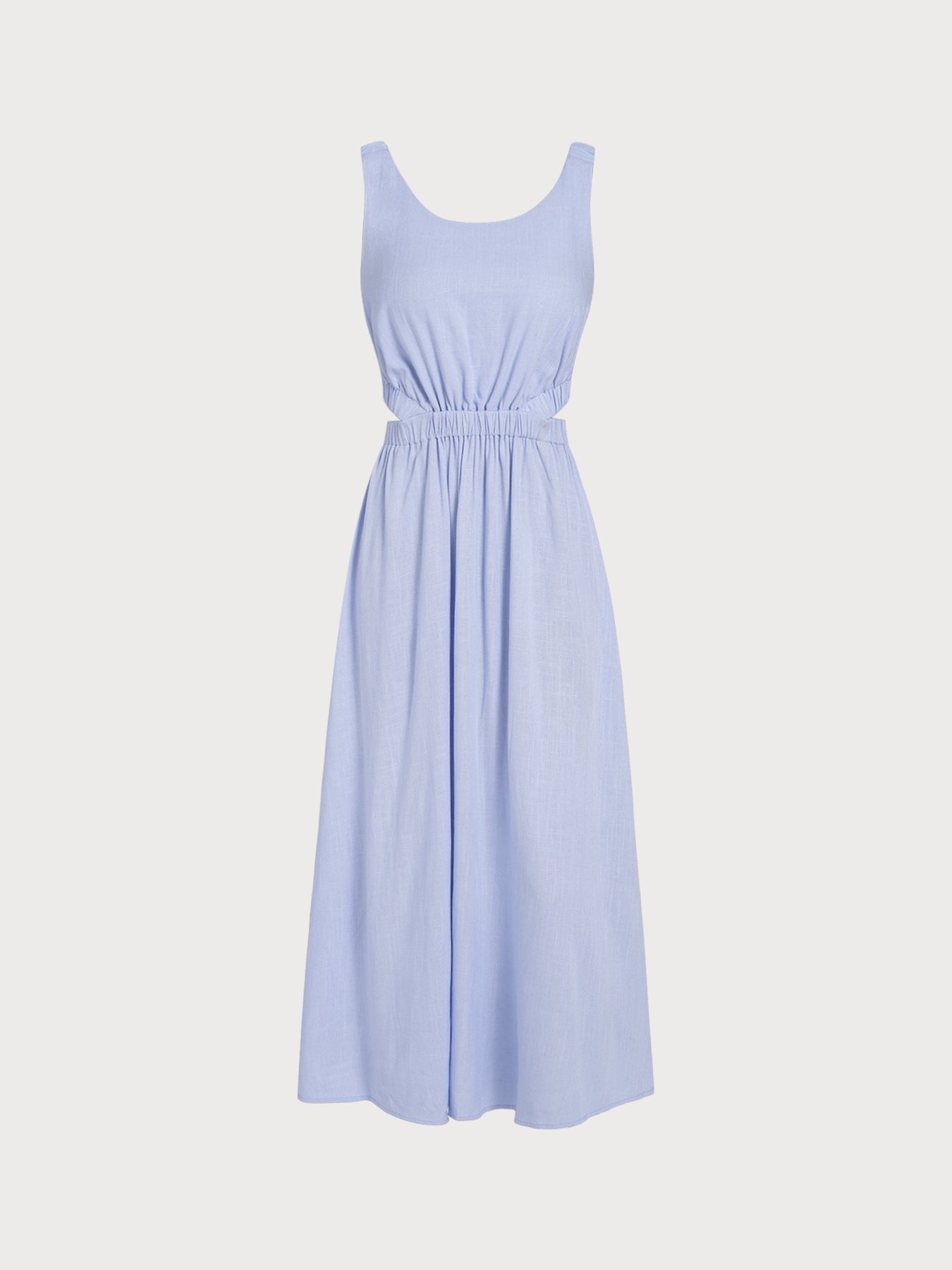 Vestido de Playa con Corte en la Cintura y Tirantes Fruncidos en Azul Pálido