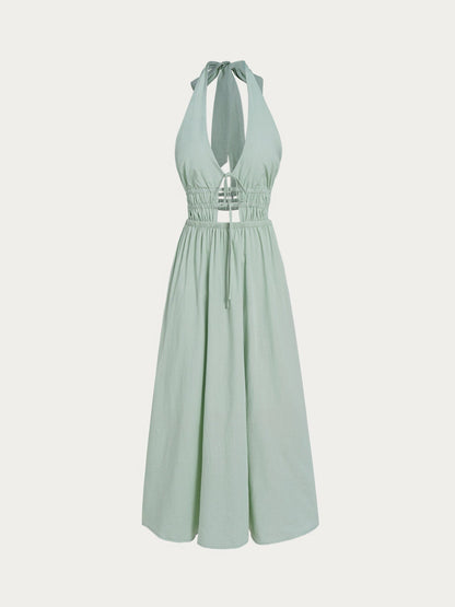 Vestido de Playa Maxi Halter Cortado Verde Claro