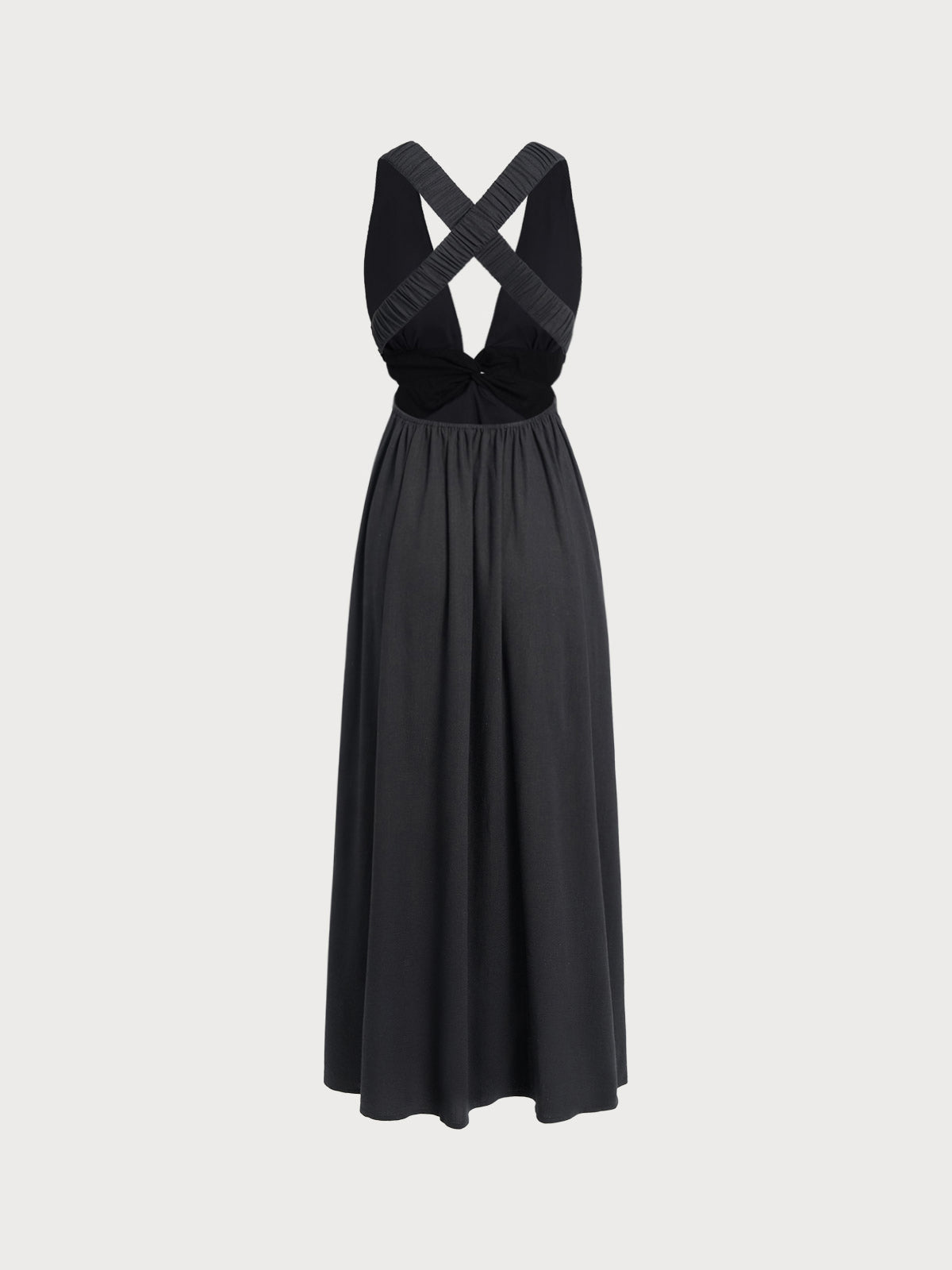 Vestido de Playa Plisado Negro con Escote en V