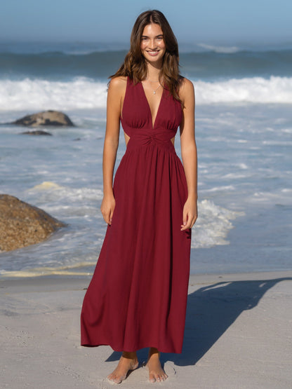 Vestido de Playa Plisado Vino Rojo