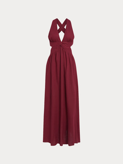 Vestido de Playa Plisado Vino Rojo