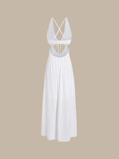 Vestido de Playa Blanco con Corte en V